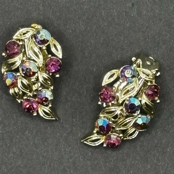 Lisner vintage Ab rhinestone crystal clip on earrings - Picture 1 of 12